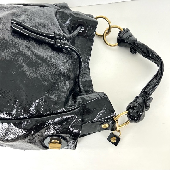 COACH LTE Restor Black Patent Leather Front Drawstring Large Shoulder Bag 13256 - Picture 10 of 16